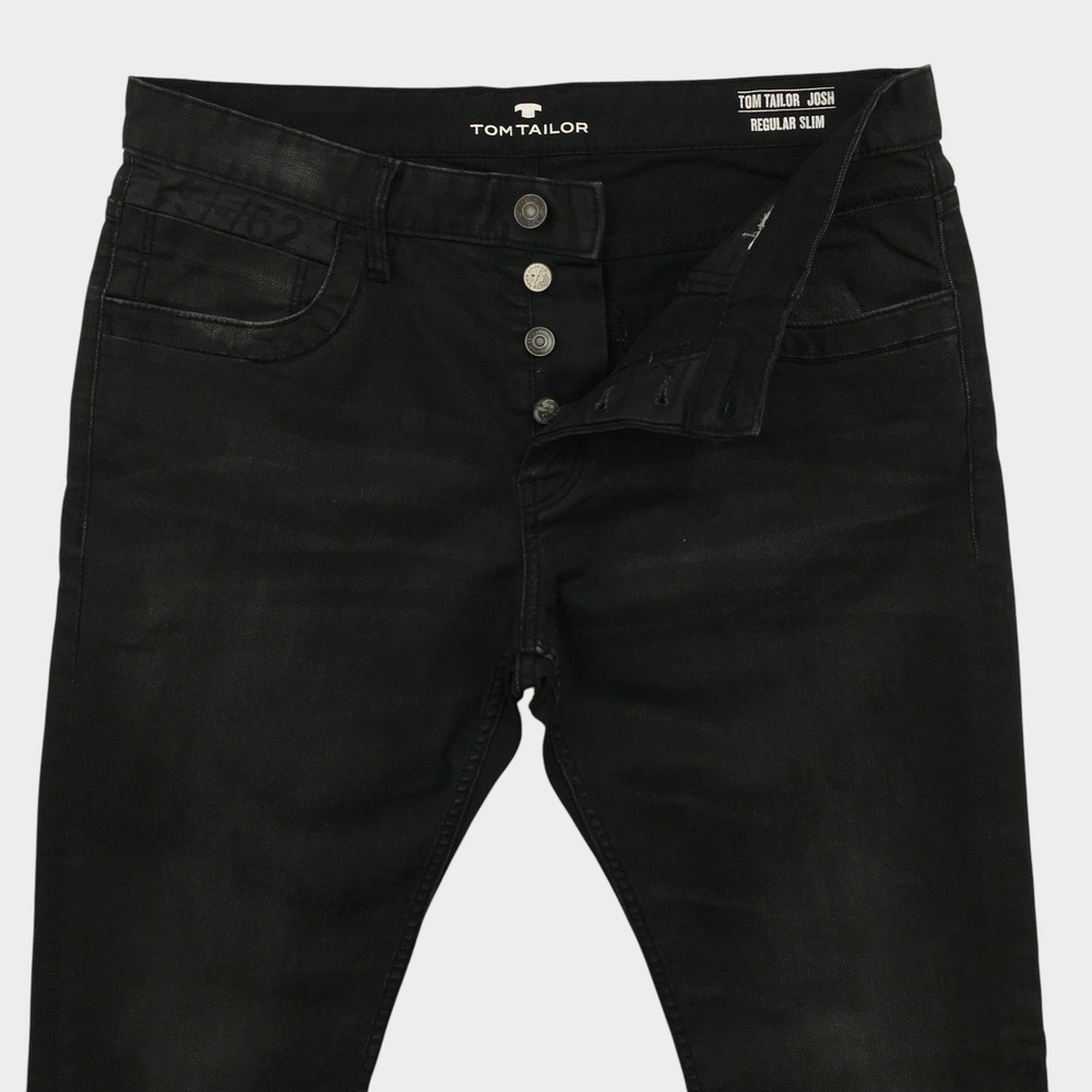 Tom Tailor Josh Regular Slim Jeans Mens 34x30 Black Button Fly Denim Pants